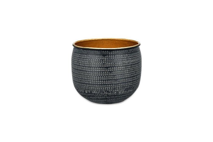 Nkuku Tembesi Etched Planter – Antique Black & Brass — plant pot from Botanic Row