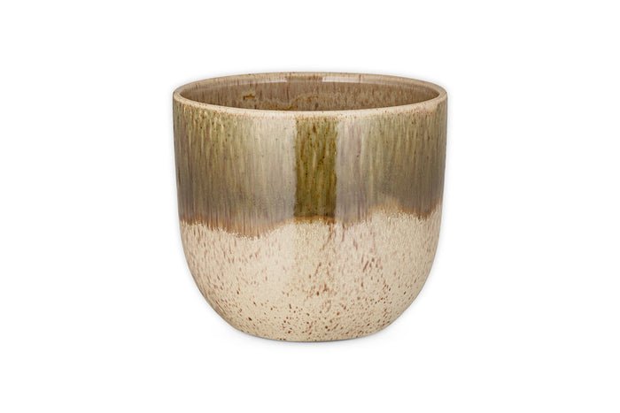 Nkuku Almeida Reactive Glaze Plant Pot – Olive & Natural — plant pot from Botanic Row