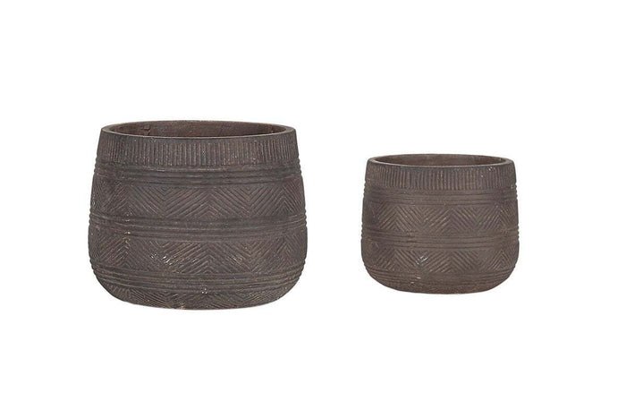 Nkuku Zadie Etched Ceramic Planters – Grey – (Set of 2) — plant pot from Botanic Row